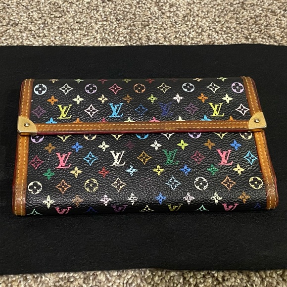 Takashi Murakami X Louis Vuitton Black Monogram Multicolore International Wallet - Picture 1 of 13